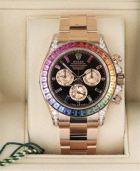 rolex daytona raingold 9655|Rolex rainbow daytona pink gold.